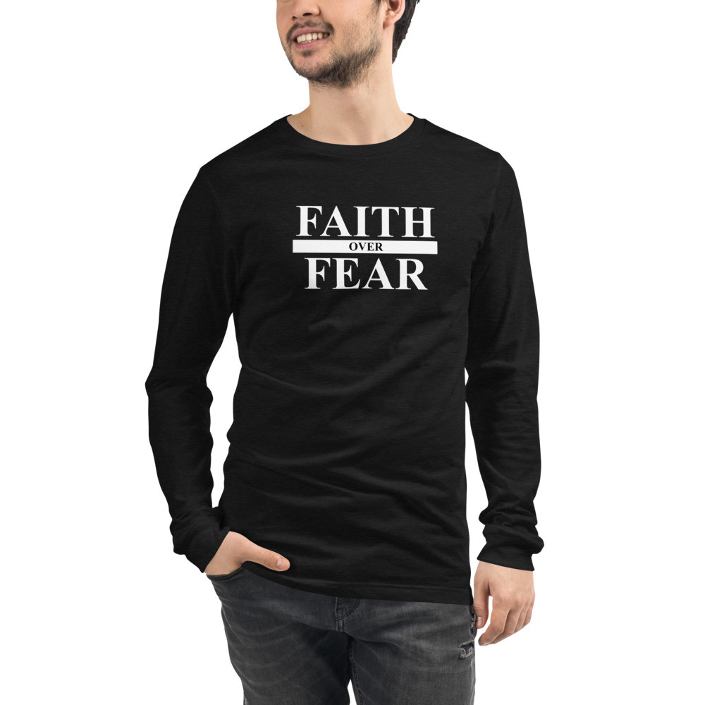 Faith over Fear Long Sleeve Men's T-Shirt - Black Heather / S