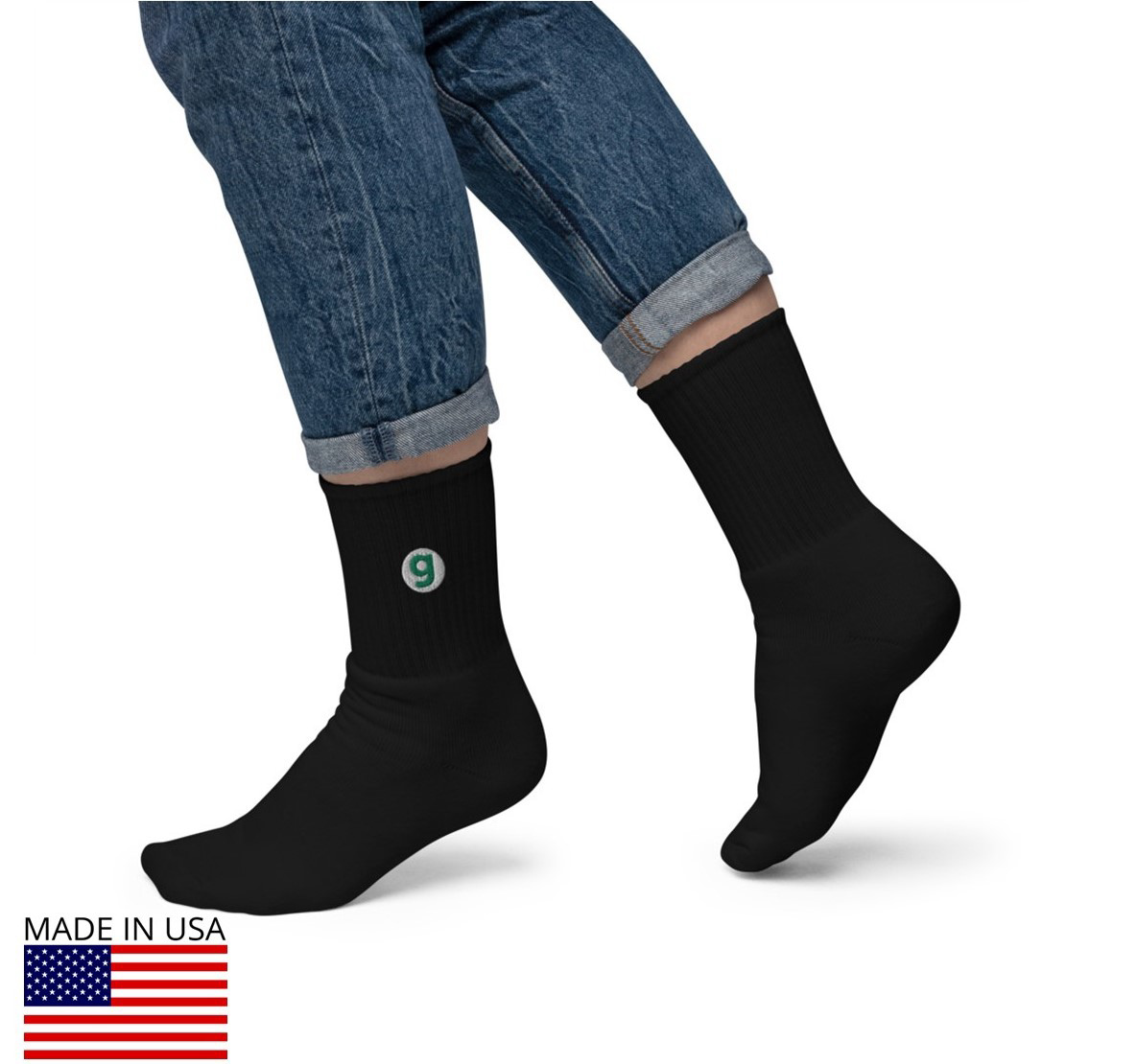 Green G Embroidered Socks - Black / S/M