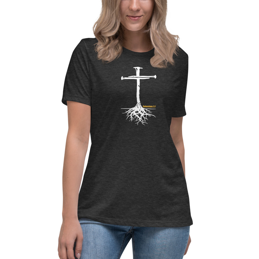 Colossians 2:7 Women's Relaxed T-Shirt - Dark Grey Heather / S