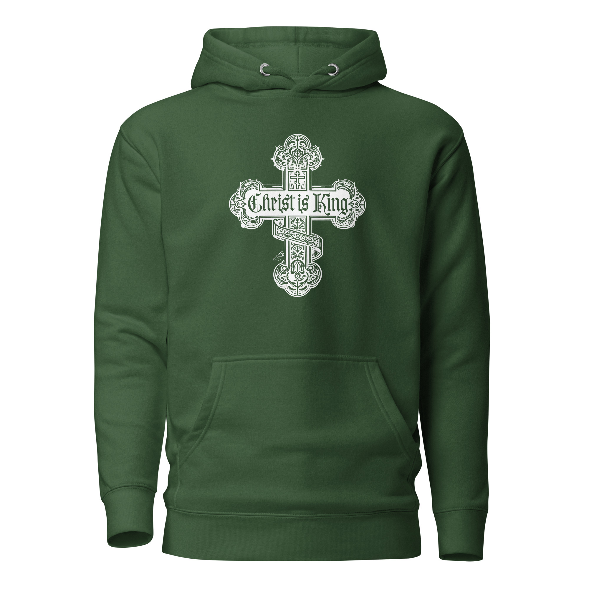 Christ is King Cross Hoodie - Forest Green / M