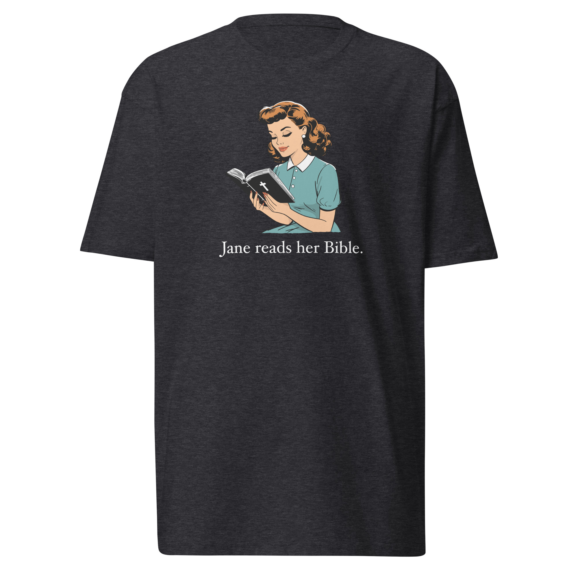 Jane Reads Her Bible T-Shirt - Charcoal Heather / S