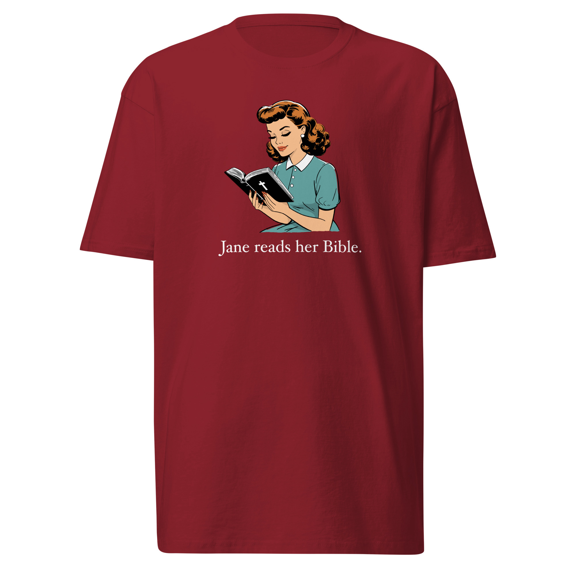 Jane Reads Her Bible T-Shirt - Brick Red / L
