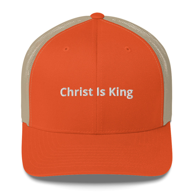 Christ Is King Mesh Trucker Hat - Rustic Orange/ Khaki