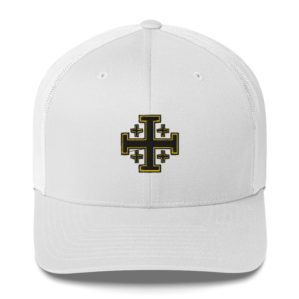 Jerusalem Cross Trucker Cap - White