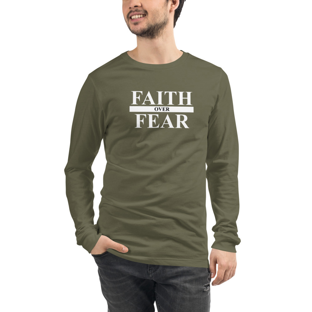 Faith over Fear Long Sleeve Men's T-Shirt - Military Green / M