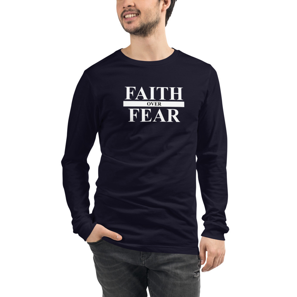 Faith over Fear Long Sleeve Men's T-Shirt - Navy / S
