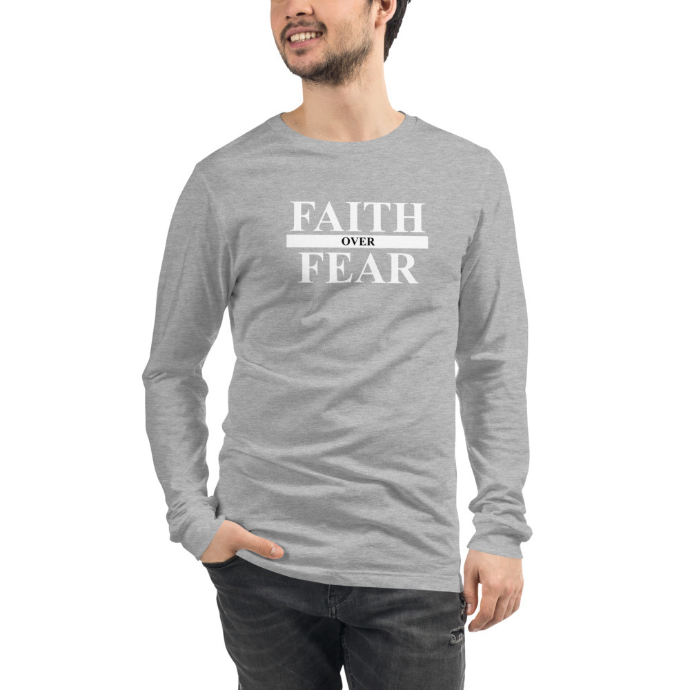 Faith over Fear Long Sleeve Men's T-Shirt - Athletic Heather / S