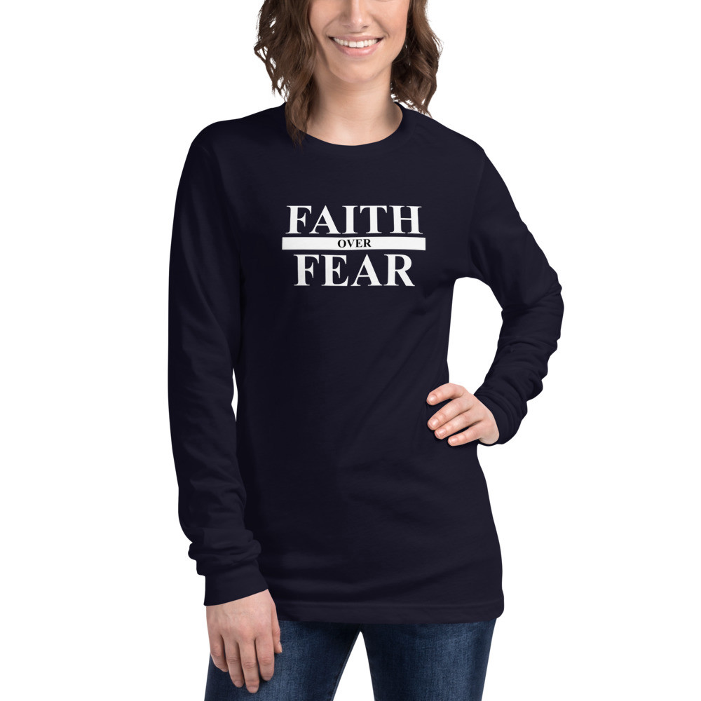Faith over Fear Long Sleeve Women's T-Shirt - Navy / S