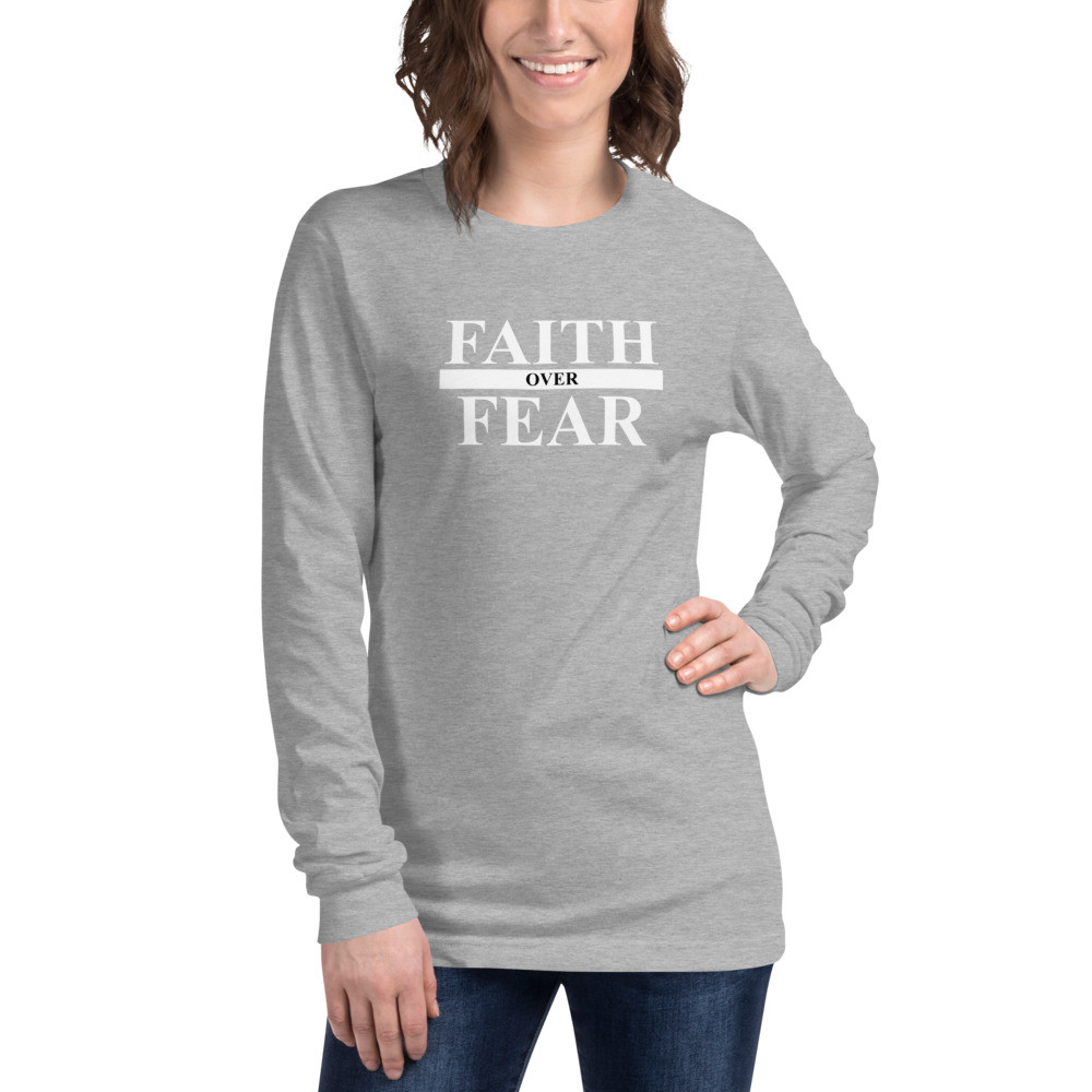 Faith over Fear Long Sleeve Women's T-Shirt - Athletic Heather / S