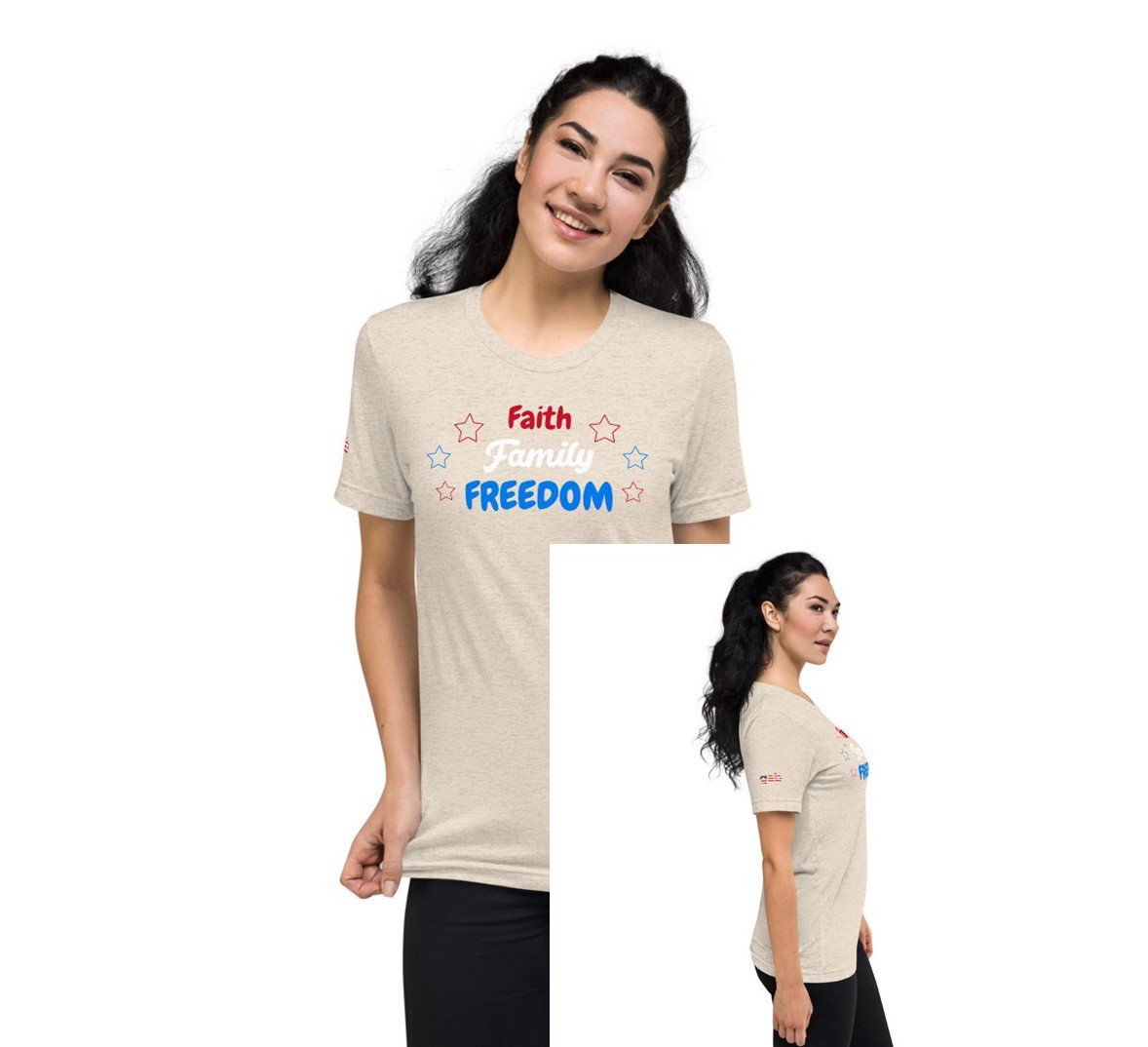 Faith Family Freedom Women's T-Shirt - Oatmeal Triblend / S