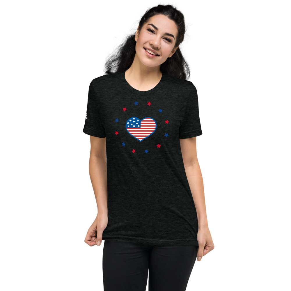 USA Heart Women's Tri-Blend T-Shirt - Charcoal-Black Triblend / XL