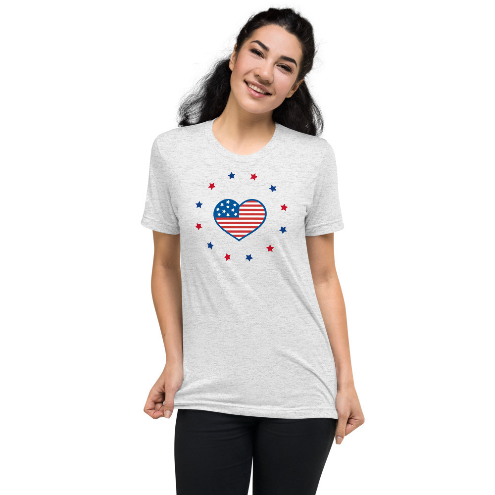 USA Heart Women's Tri-Blend T-Shirt - White Fleck Triblend / L