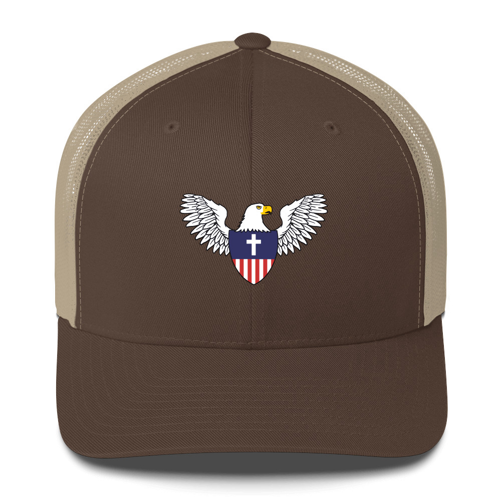 Eagle Christian Nationalist Trucker Hat (+1 Yr. PRO) - Brown/ Khaki