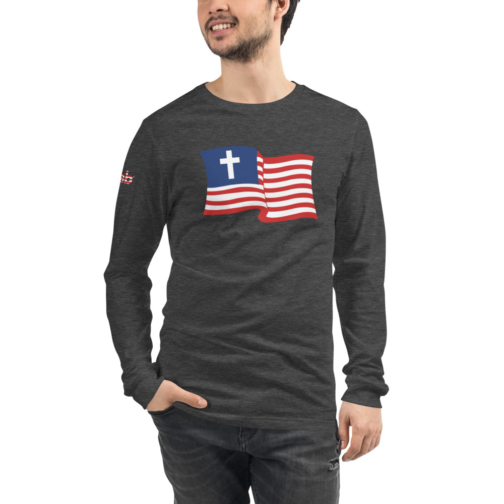 Christian Nationalist Waving Flag Long Sleeve T-Shirt - Dark Grey Heather / XL
