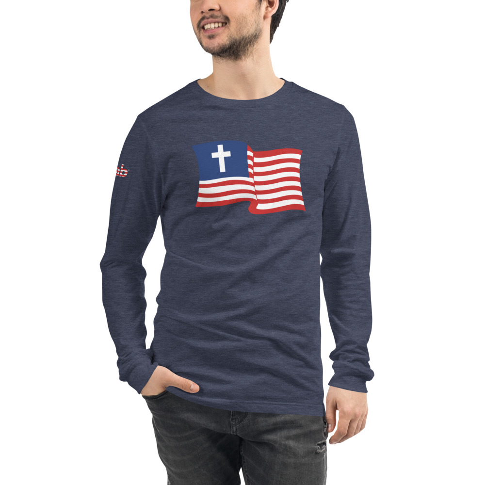 Christian Nationalist Waving Flag Long Sleeve T-Shirt - Heather Navy / L