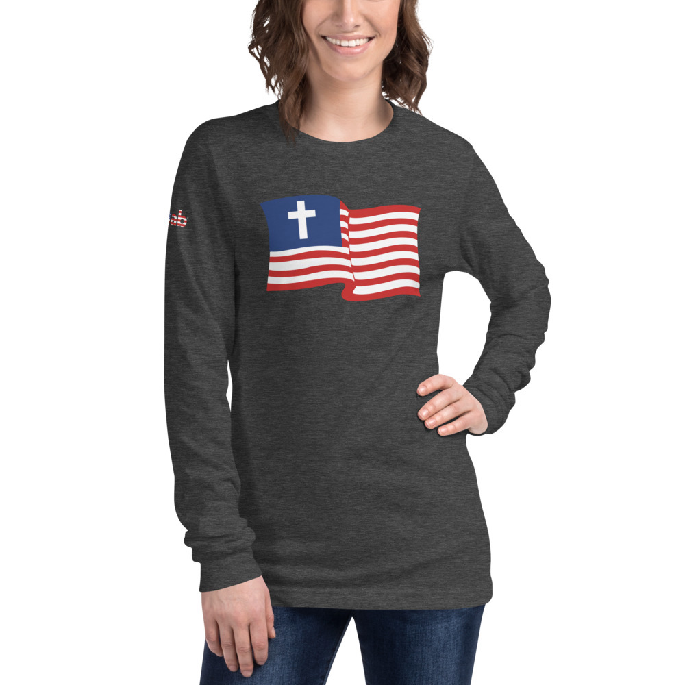 Christian Nationalist Waving Flag Women's Long Sleeve T-Shirt - Dark Grey Heather / S