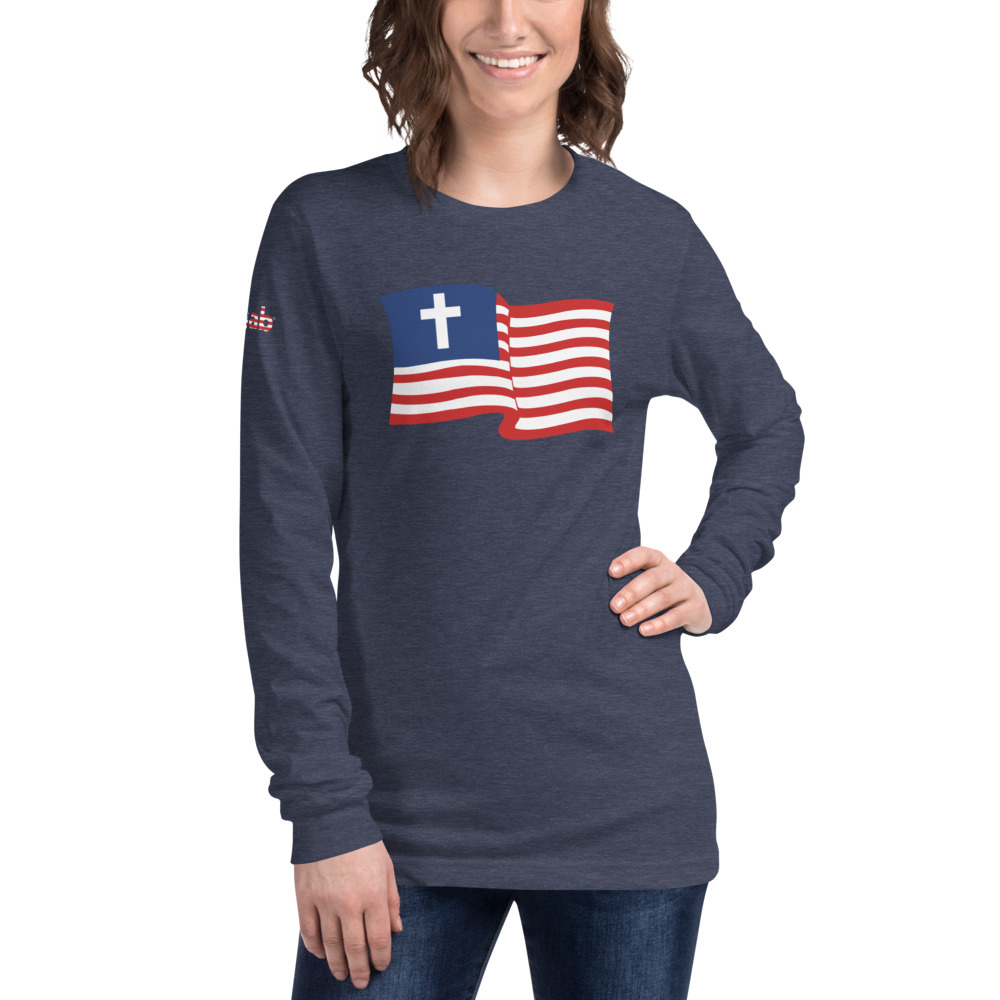 Christian Nationalist Waving Flag Women's Long Sleeve T-Shirt - Heather Navy / S