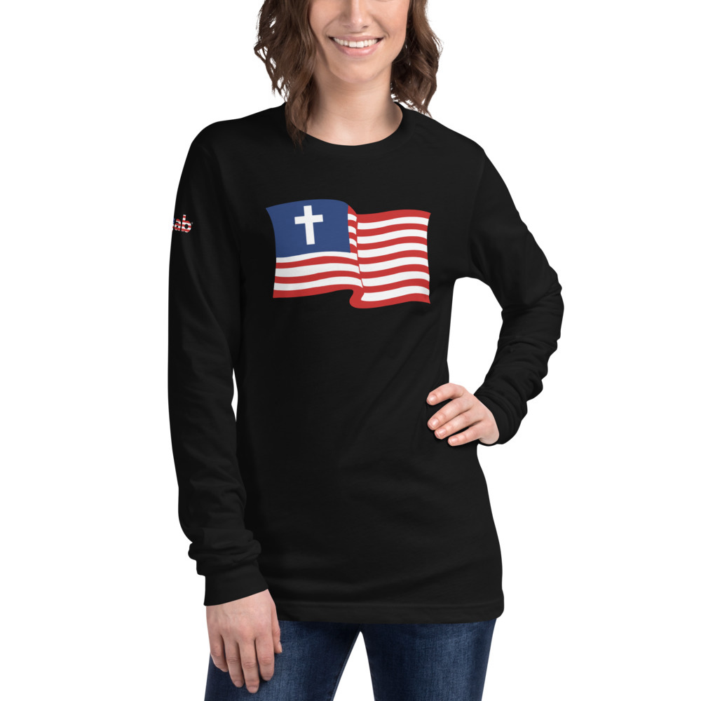 Christian Nationalist Waving Flag Women's Long Sleeve T-Shirt - Black / XL