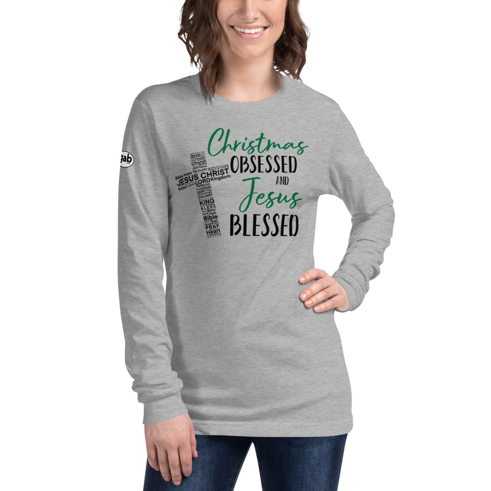 Christmas Obsessed and Jesus Blessed Women's Long Sleeve - Athletic Heather / S