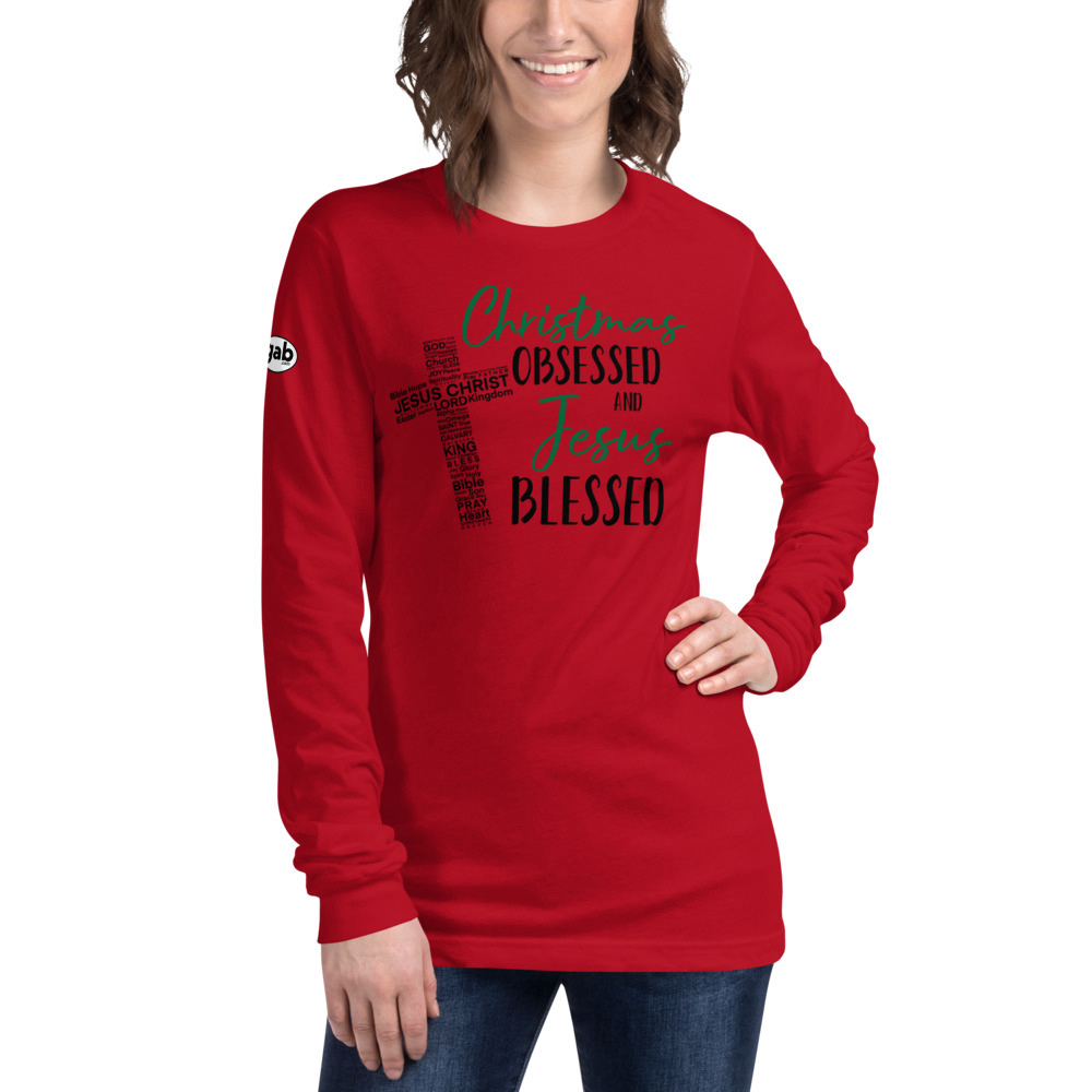 Christmas Obsessed and Jesus Blessed Women's Long Sleeve - Red / S