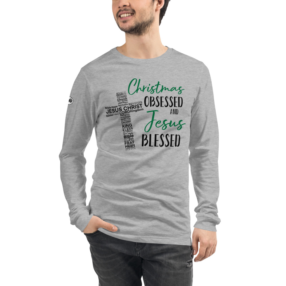 Christmas Obsessed and Jesus Blessed Men's Long Sleeve - Athletic Heather / L