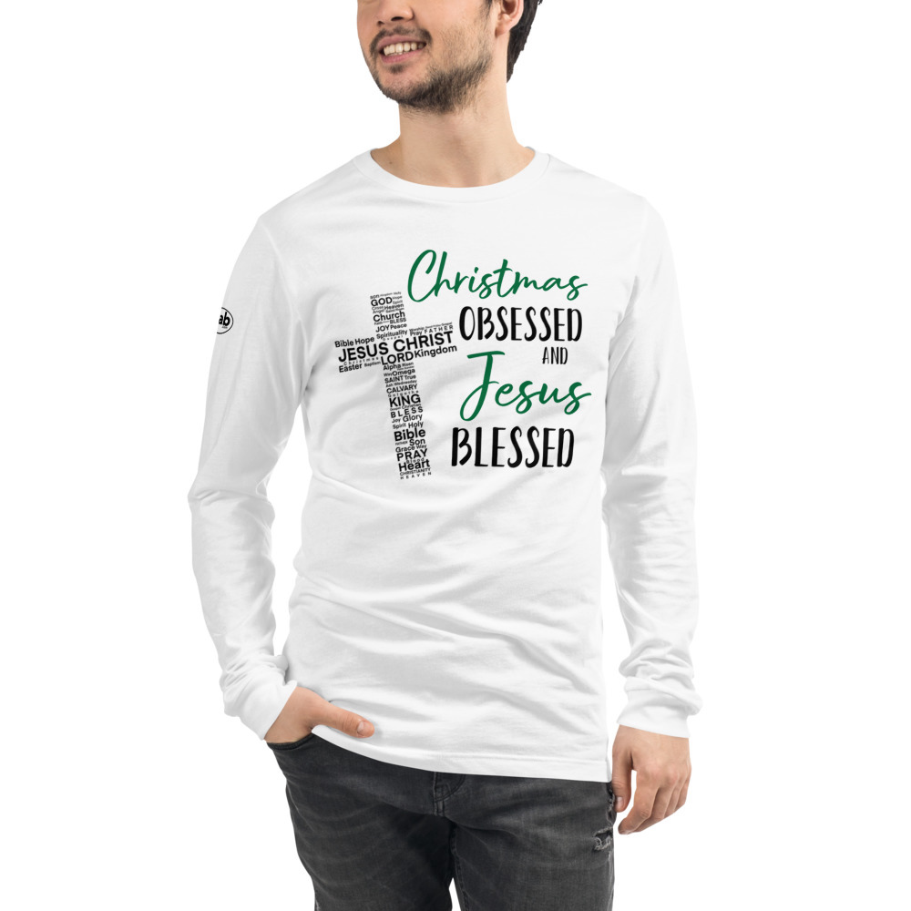 Christmas Obsessed and Jesus Blessed Men's Long Sleeve - White / L