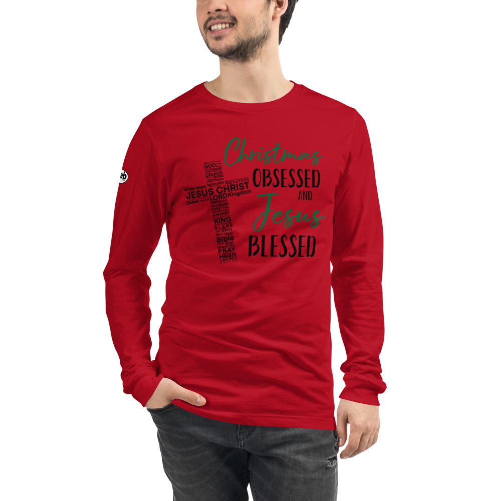 Christmas Obsessed and Jesus Blessed Men's Long Sleeve - Red / XL