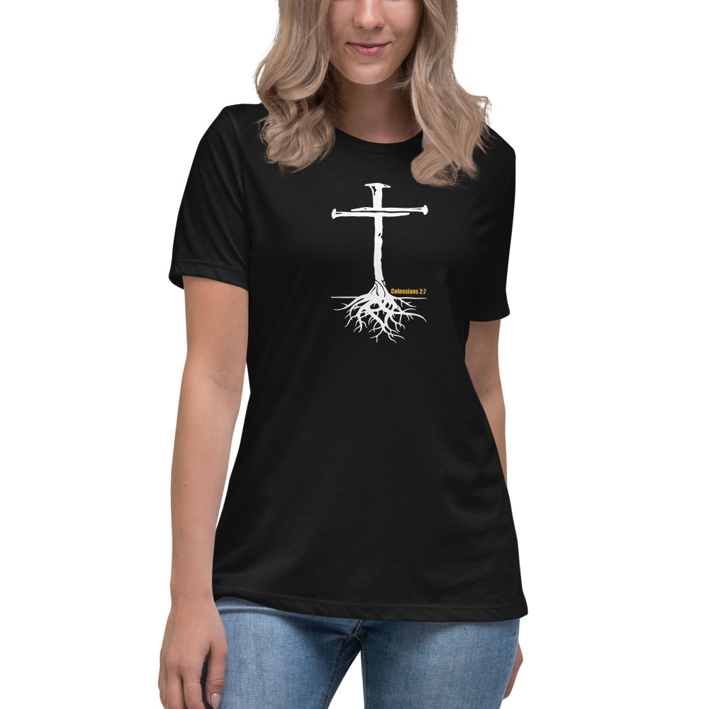 Colossians 2:7 Women's Relaxed T-Shirt - Black / S