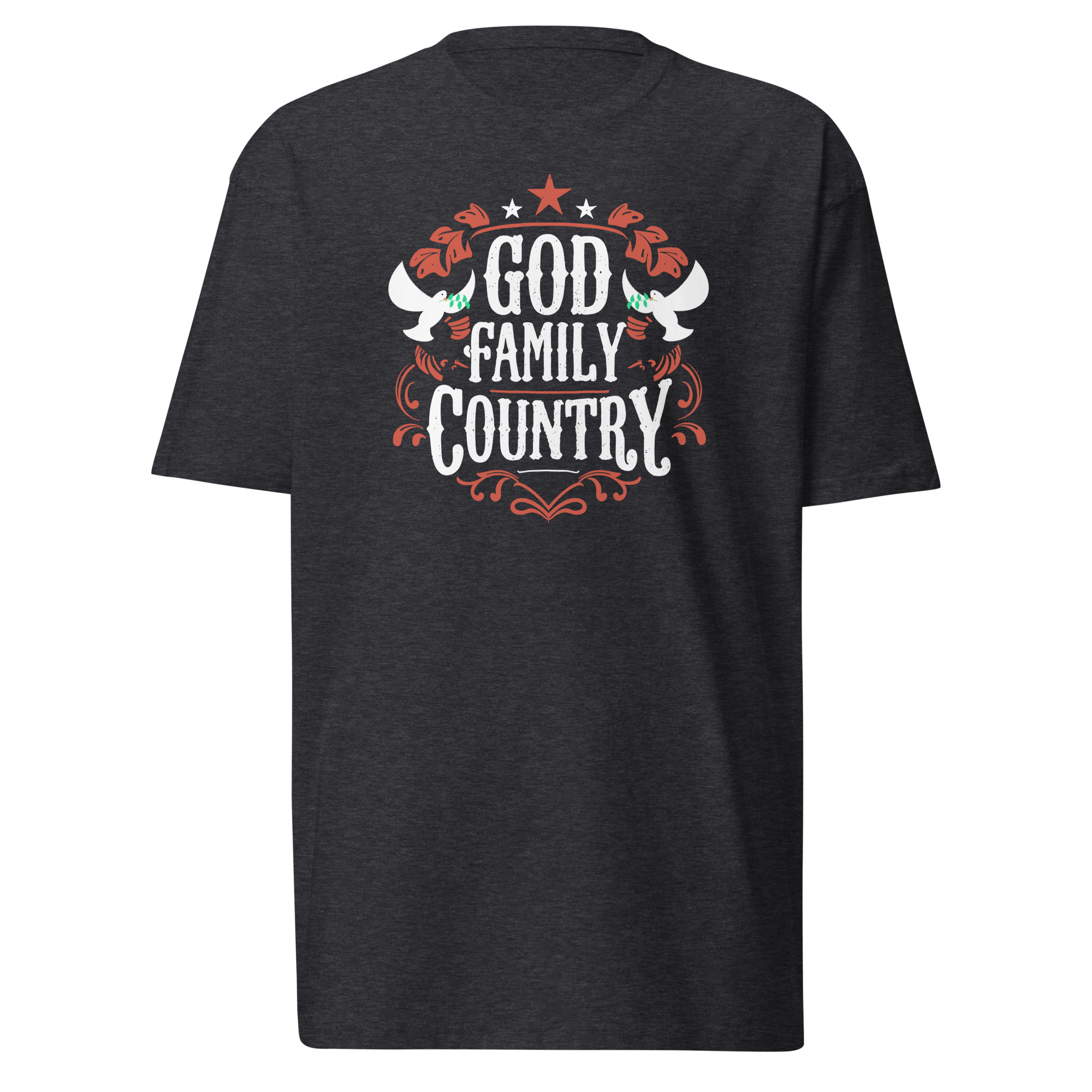 God, Family, Country T-Shirt - Charcoal Heather / S