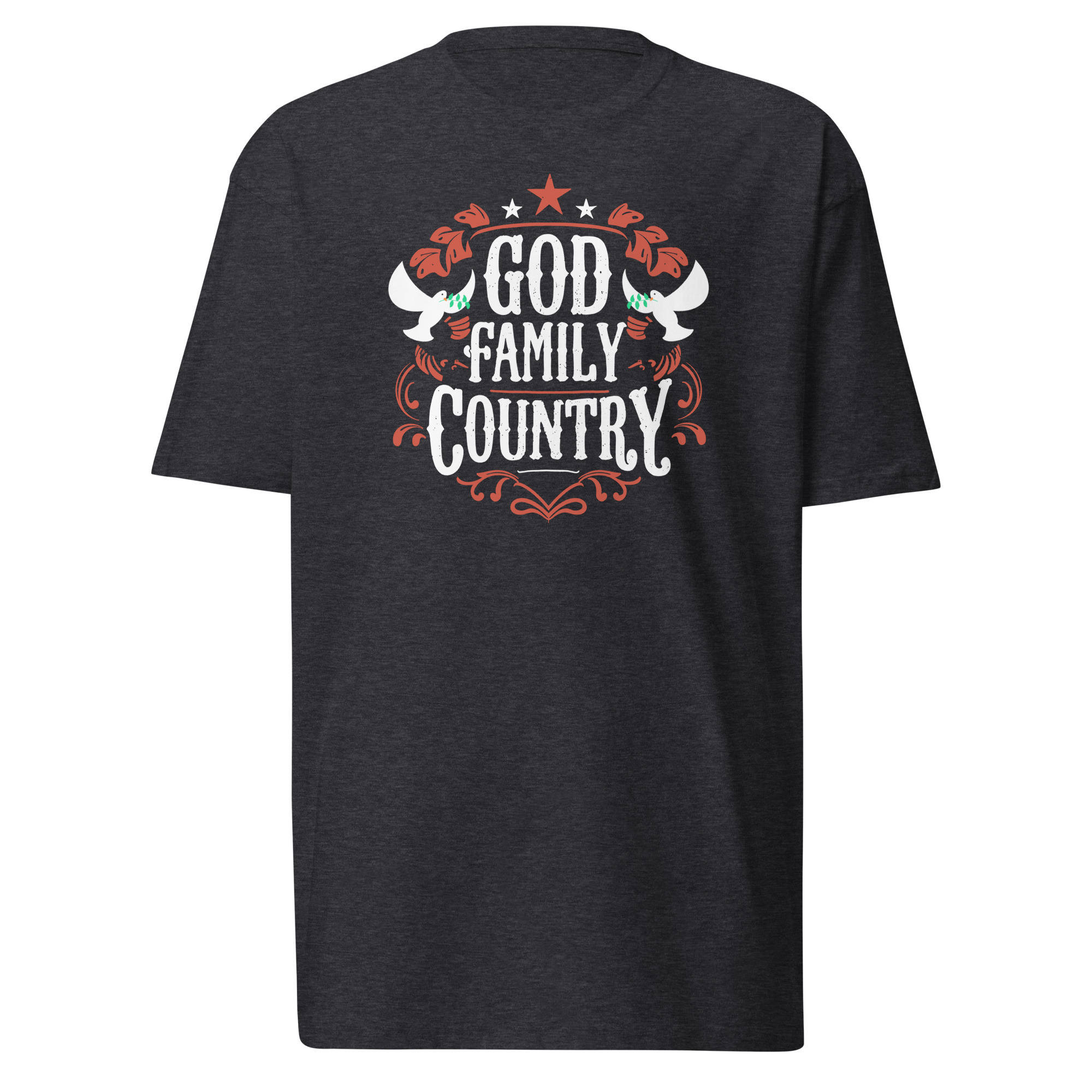 God, Family, Country T-Shirt - Charcoal Heather / L