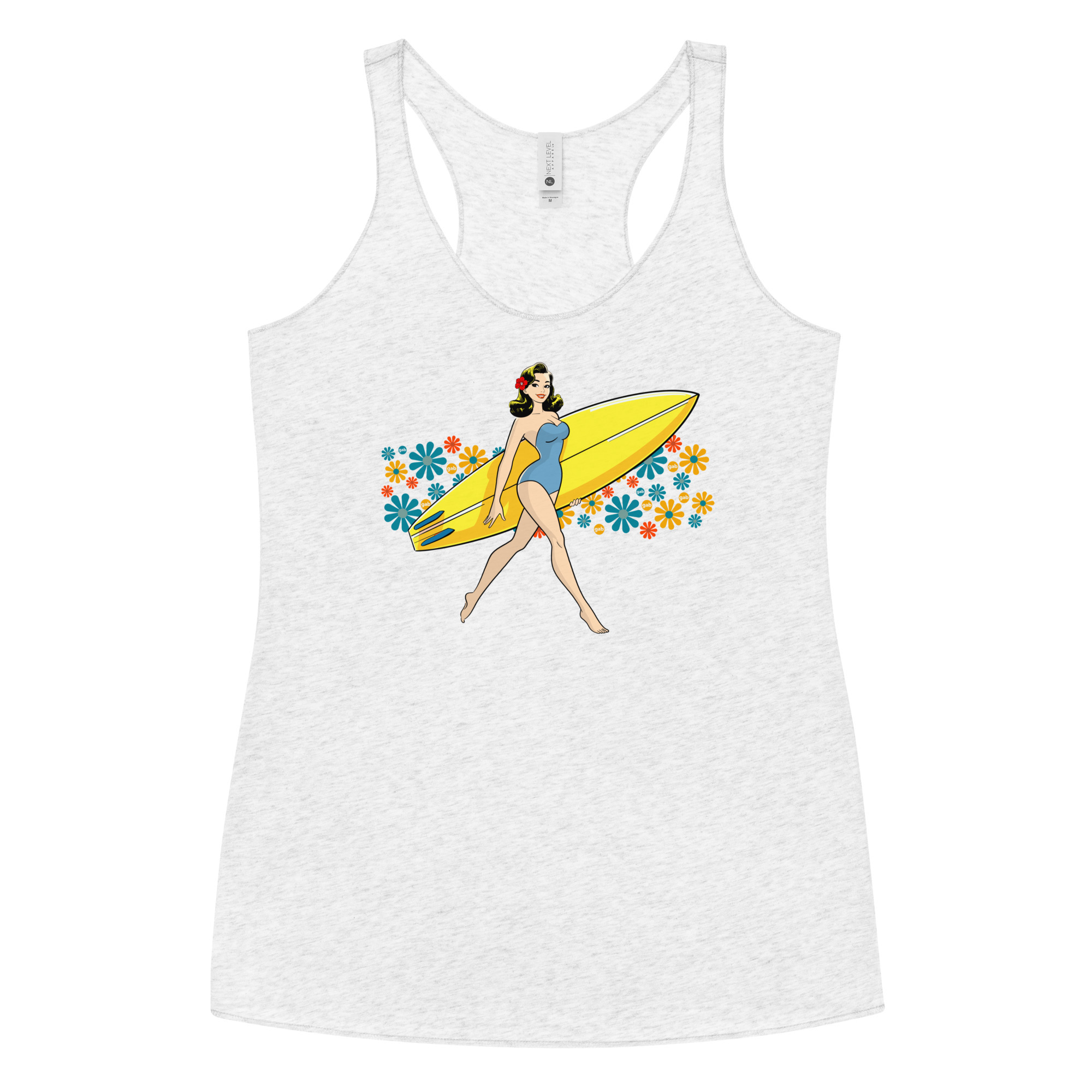 Women's Surfboard Racerback Tank Top / Heather White / XS